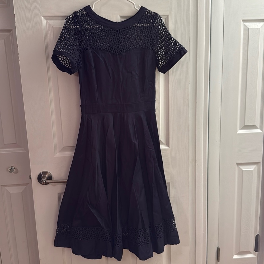 Dolly & Dolly Navy Blue Swing Dress with eyelet lace details - pinup, rockabilly